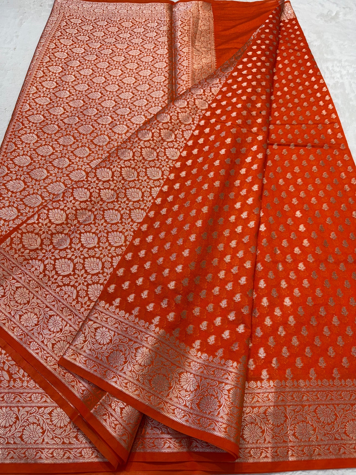 Orange Shade Georgette Silk Premium Banarasi Saree