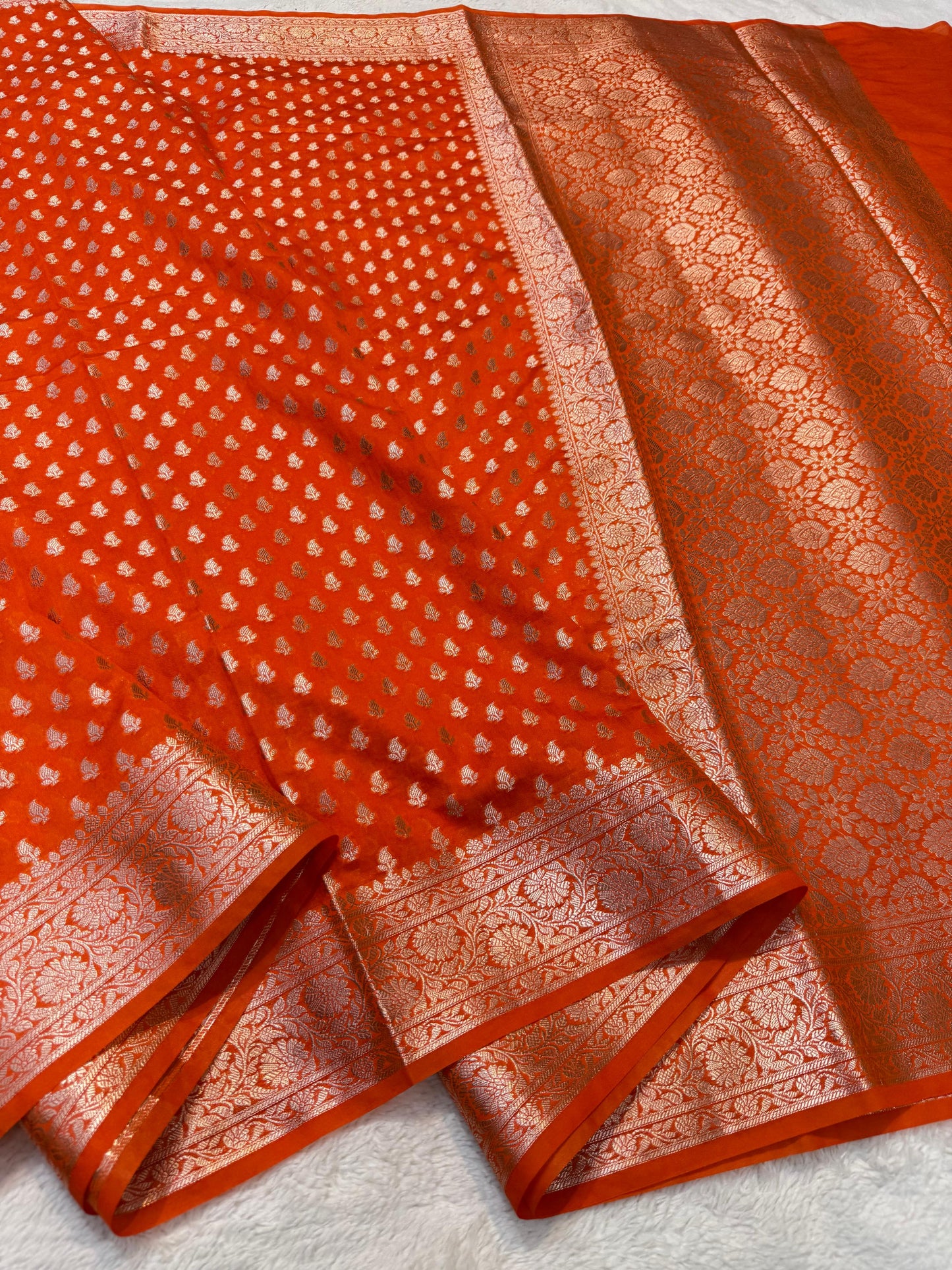Orange Shade Georgette Silk Premium Banarasi Saree