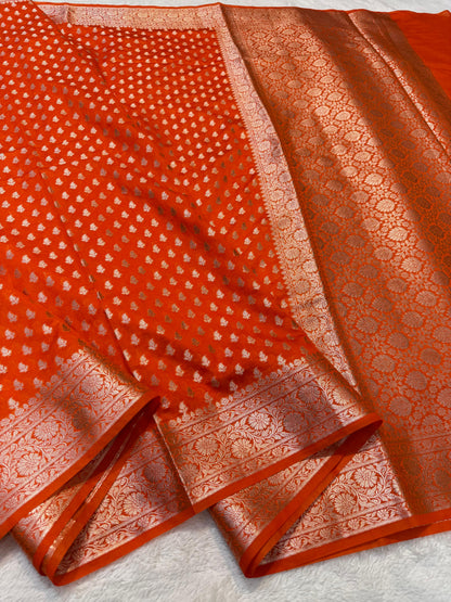 Orange Shade Georgette Silk Premium Banarasi Saree