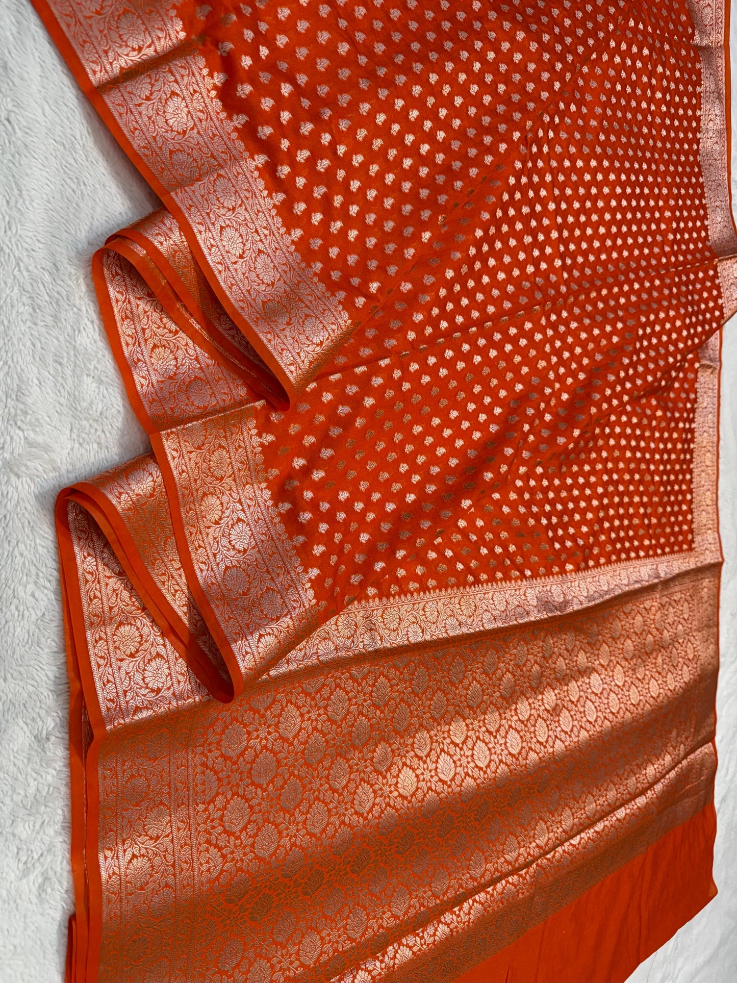 Orange Shade Georgette Silk Premium Banarasi Saree