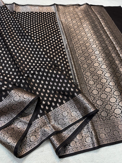 Black Shade Georgette Silk Premium Banarasi Saree