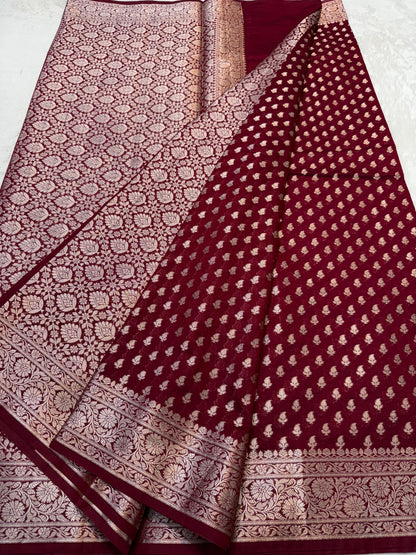 Maroon Shade Georgette Silk Premium Banarasi Saree