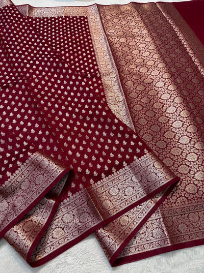 Maroon Shade Georgette Silk Premium Banarasi Saree