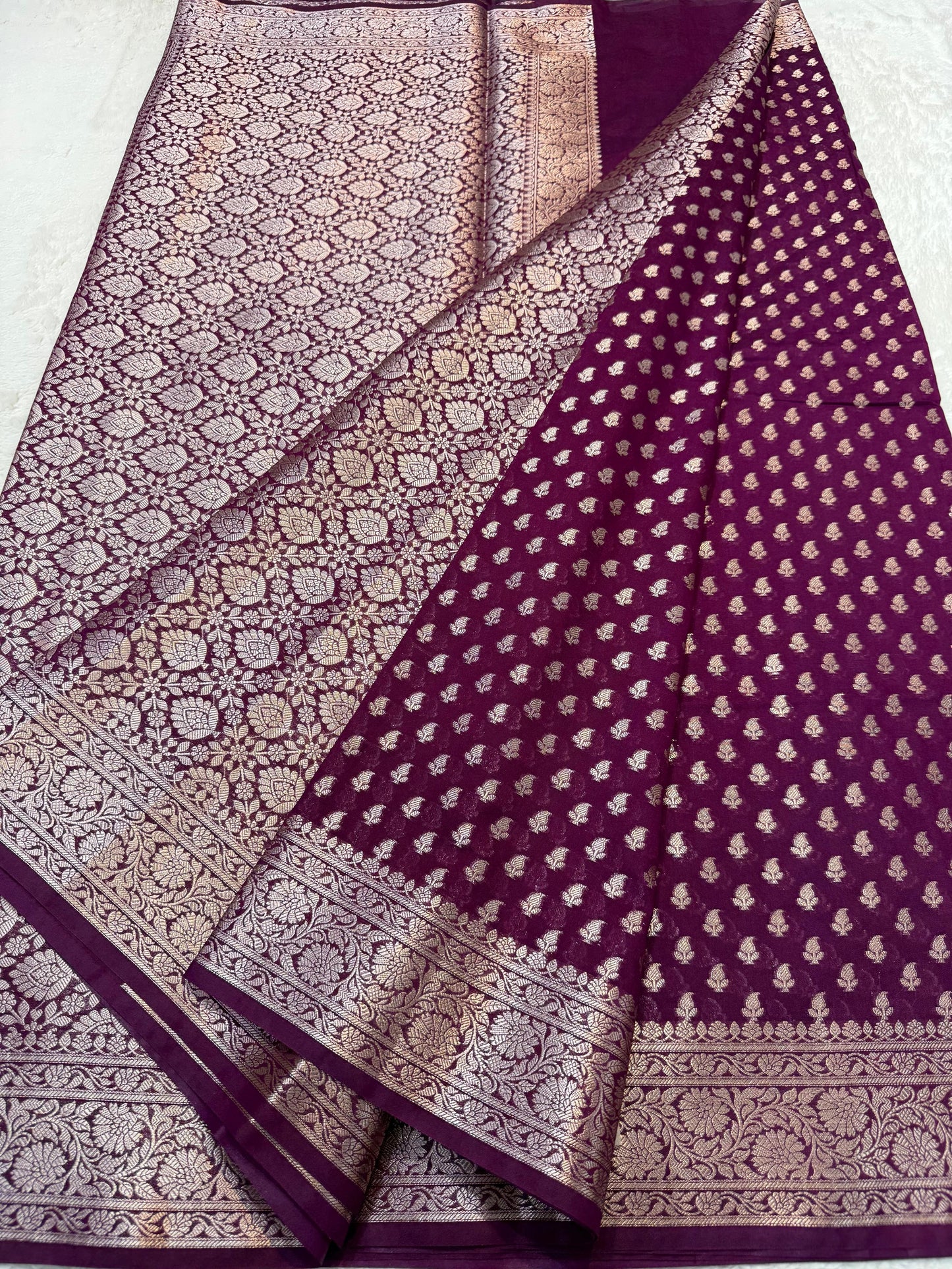 Jamuni Wine Shade Georgette Silk Premium Banarasi Saree