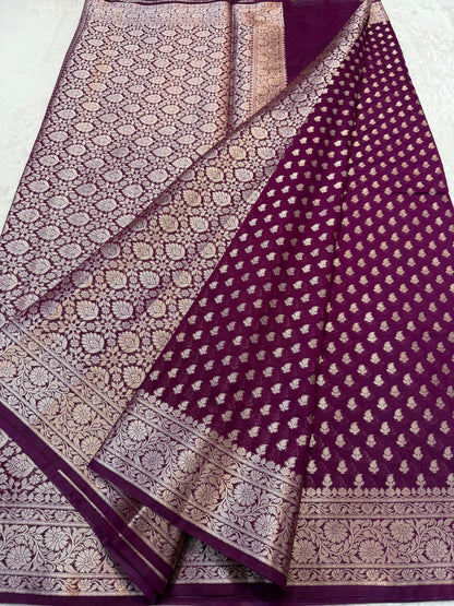 Jamuni Wine Shade Georgette Silk Premium Banarasi Saree