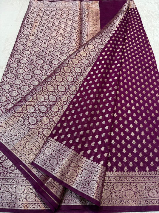 Jamuni Wine Shade Georgette Silk Premium Banarasi Saree