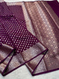 Jamuni Wine Shade Georgette Silk Premium Banarasi Saree