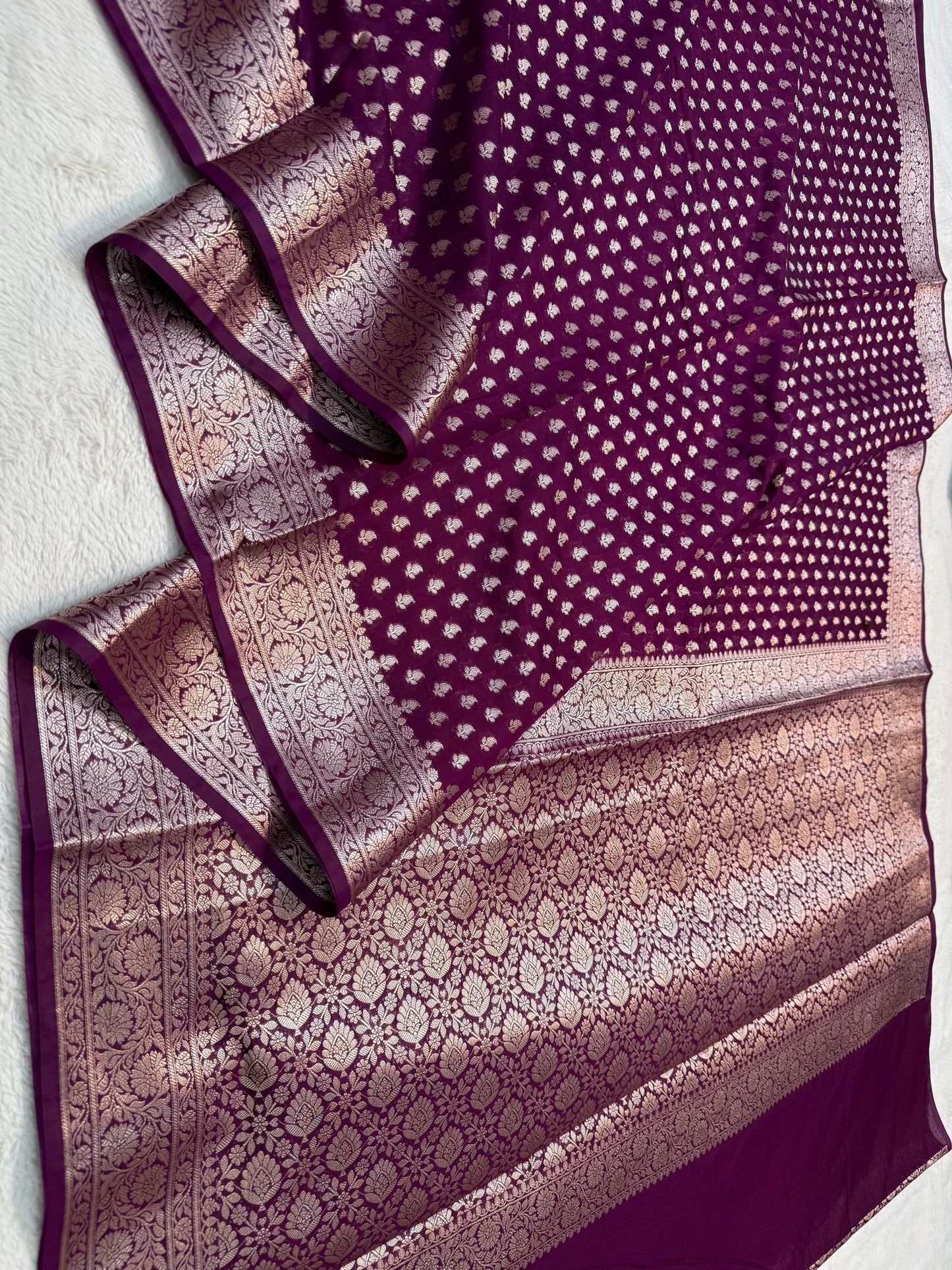 Jamuni Wine Shade Georgette Silk Premium Banarasi Saree