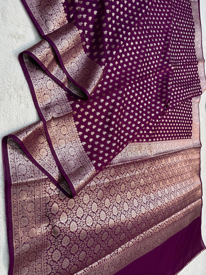 Jamuni Wine Shade Georgette Silk Premium Banarasi Saree
