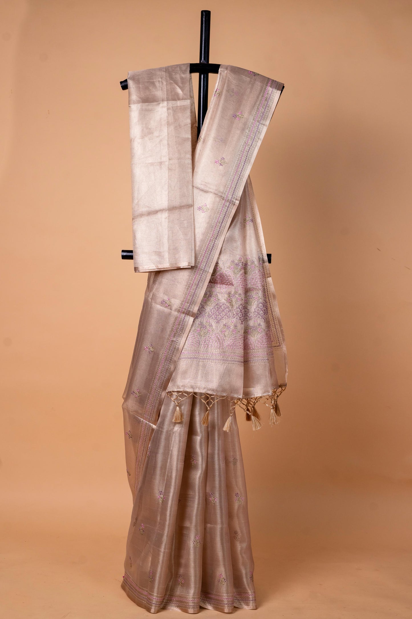 Beige Shade Tissue Kota Designer Embroidery Premium Banarasi Saree