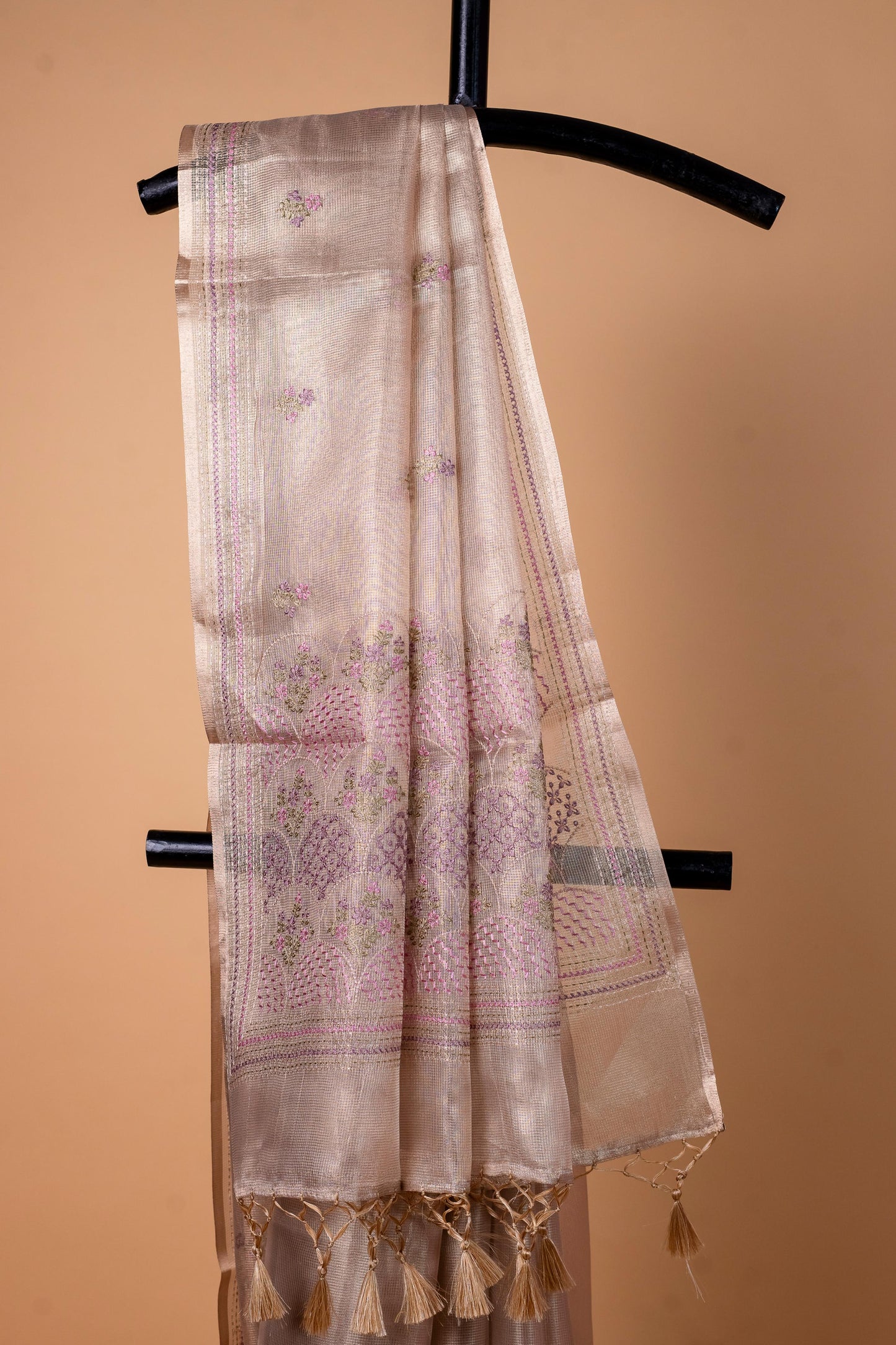 Beige Shade Tissue Kota Designer Embroidery Premium Banarasi Saree