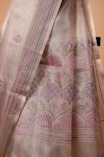 Beige Shade Tissue Kota Designer Embroidery Premium Banarasi Saree