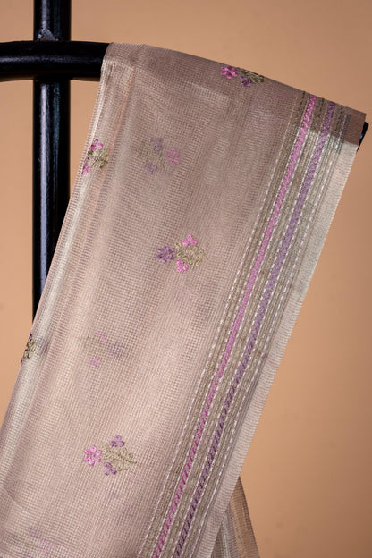 Beige Shade Tissue Kota Designer Embroidery Premium Banarasi Saree