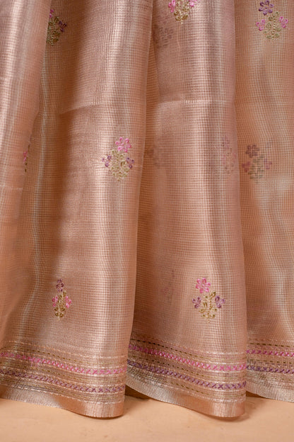 Beige Shade Tissue Kota Designer Embroidery Premium Banarasi Saree