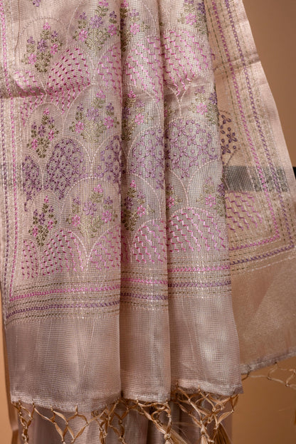 Beige Shade Tissue Kota Designer Embroidery Premium Banarasi Saree