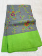 Gray & Green Shade Kora Organza Embroidery Banarasi Saree