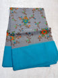 Gray & Blue Shade Kora Organza Embroidery Banarasi Saree
