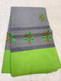 Gray & Green Shade Kora Organza Embroidery Banarasi Saree