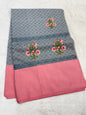 Gray & Pink Shade Kora Organza Embroidery Banarasi Saree