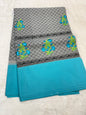 Gray & Blue Shade Kora Organza Embroidery Banarasi Saree