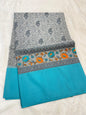 Gray & Blue Shade Kora Organza Embroidery Banarasi Saree