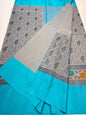 Gray & Blue Shade Kora Organza Embroidery Banarasi Saree