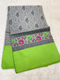 Gray & Green Shade Kora Organza Embroidery Banarasi Saree