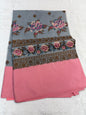 Gray & Pink Shade Kora Organza Embroidery Banarasi Saree