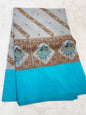 Gray & Blue Shade Kora Organza Embroidery Banarasi Saree