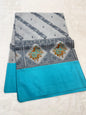 Gray & Blue Shade Kora Organza Embroidery Banarasi Saree