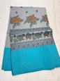 Gray & Blue Shade Kora Organza Embroidery Banarasi Saree