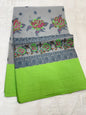 Gray & Green Shade Kora Organza Embroidery Banarasi Saree