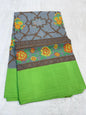 Gray & Green Shade Kora Organza Embroidery Banarasi Saree