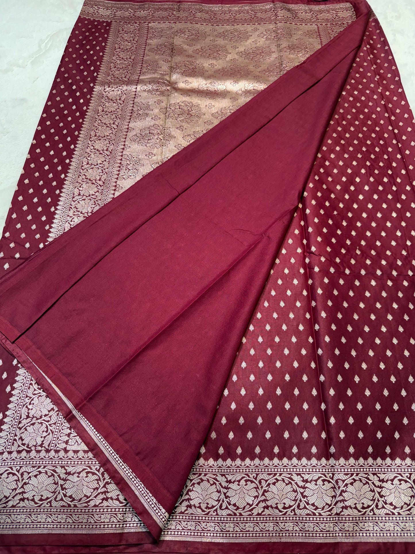 Wine Semi Mashru Banarasi Saree