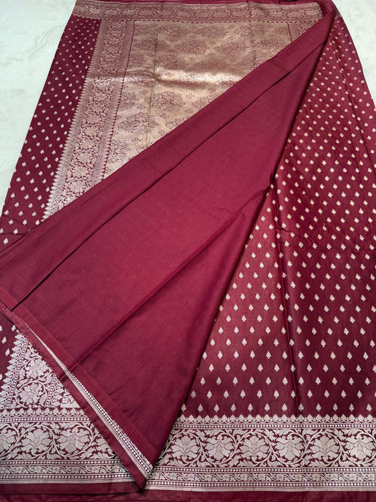 Wine Semi Mashru Banarasi Saree