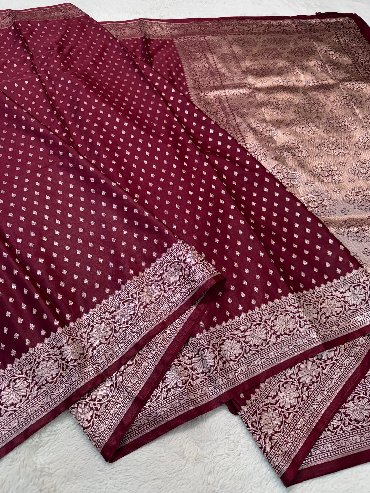 Wine Semi Mashru Banarasi Saree