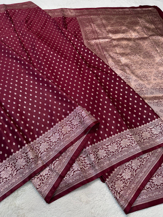 Wine Semi Mashru Banarasi Saree