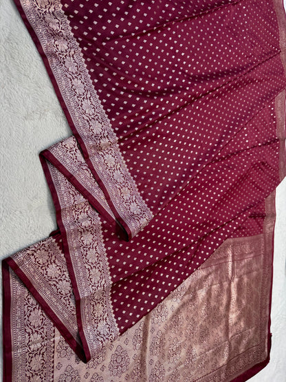 Wine Semi Mashru Banarasi Saree