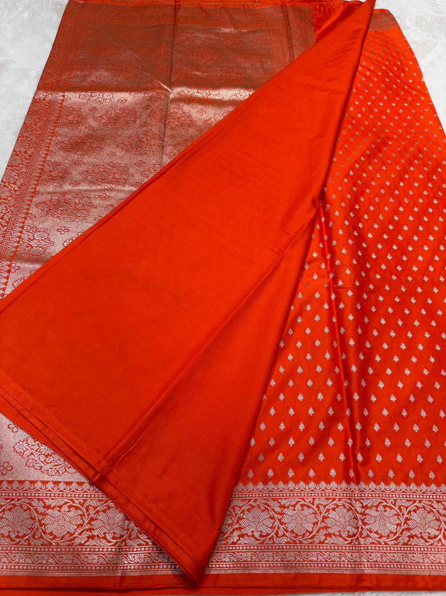 Orange Semi Mashru Banarasi Saree