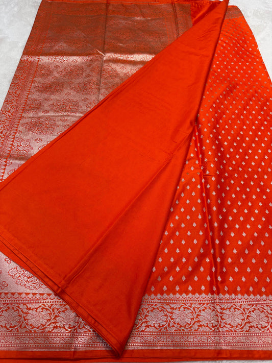 Orange Semi Mashru Banarasi Saree
