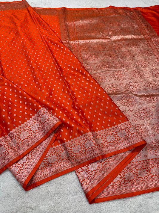 Orange Semi Mashru Banarasi Saree