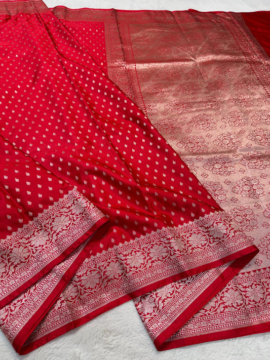 Wedding Red Semi Mashru Banarasi Saree