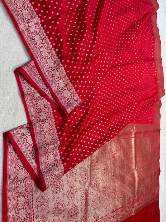 Wedding Red Semi Mashru Banarasi Saree