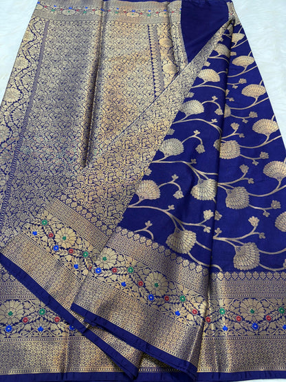 Blue  Dupion Silk Premium Banarasi Saree