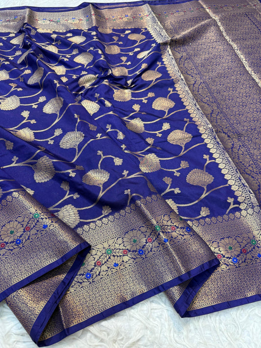 Blue  Dupion Silk Premium Banarasi Saree
