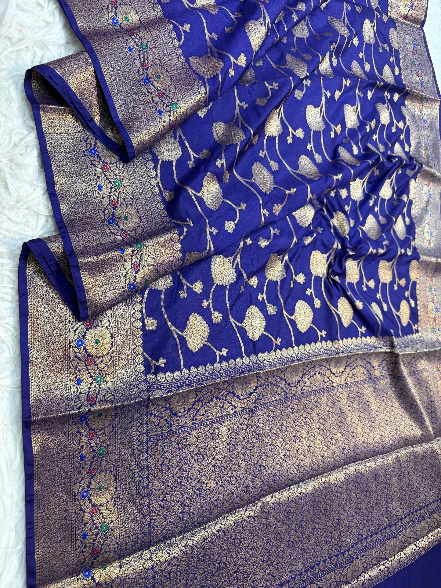 Blue  Dupion Silk Premium Banarasi Saree