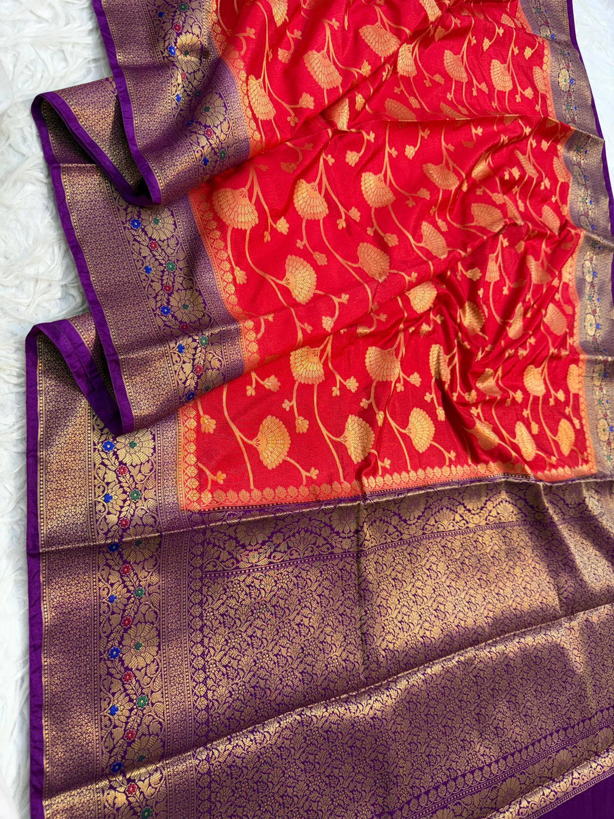 Red And Magenta Dupion Silk Premium Banarasi Saree