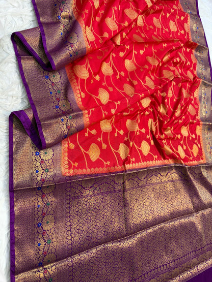 Red And Magenta Dupion Silk Premium Banarasi Saree