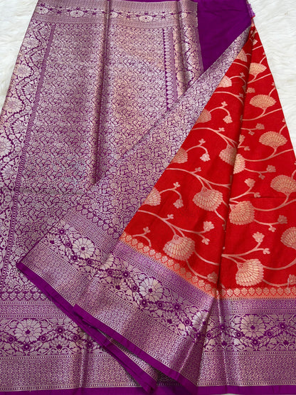 Red And Magenta Dupion Silk Premium Banarasi Saree (Copy)