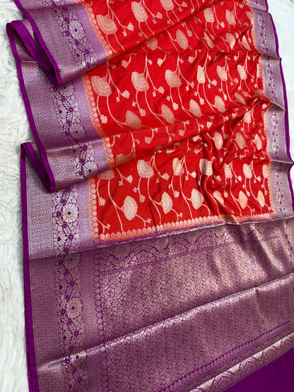 Red And Magenta Dupion Silk Premium Banarasi Saree (Copy)
